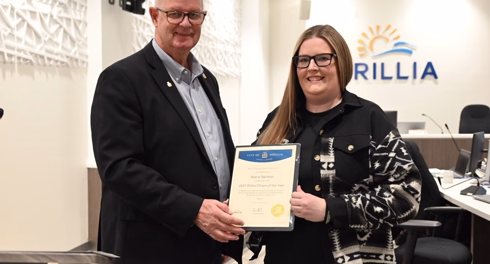 Stacie Swinton Citizen of the Year Finalist with Mayor McIsaac
