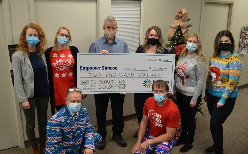Barrie Chiropractic Clinic large donation cheque